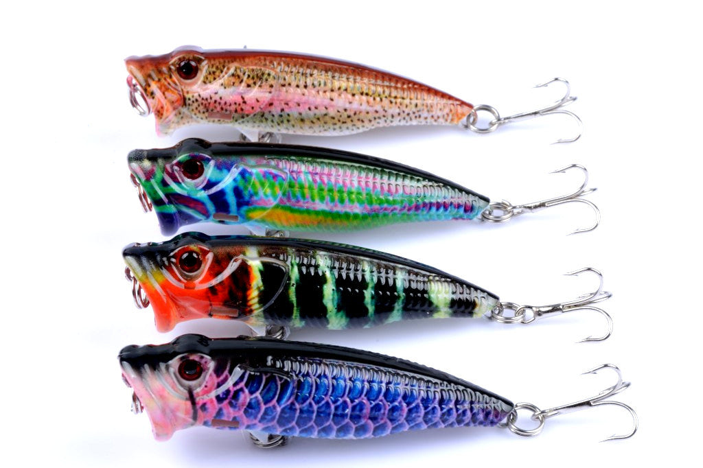 4X 6.5cm Fishing Popper Lures, 3D Eyes, Fresh/Saltwater