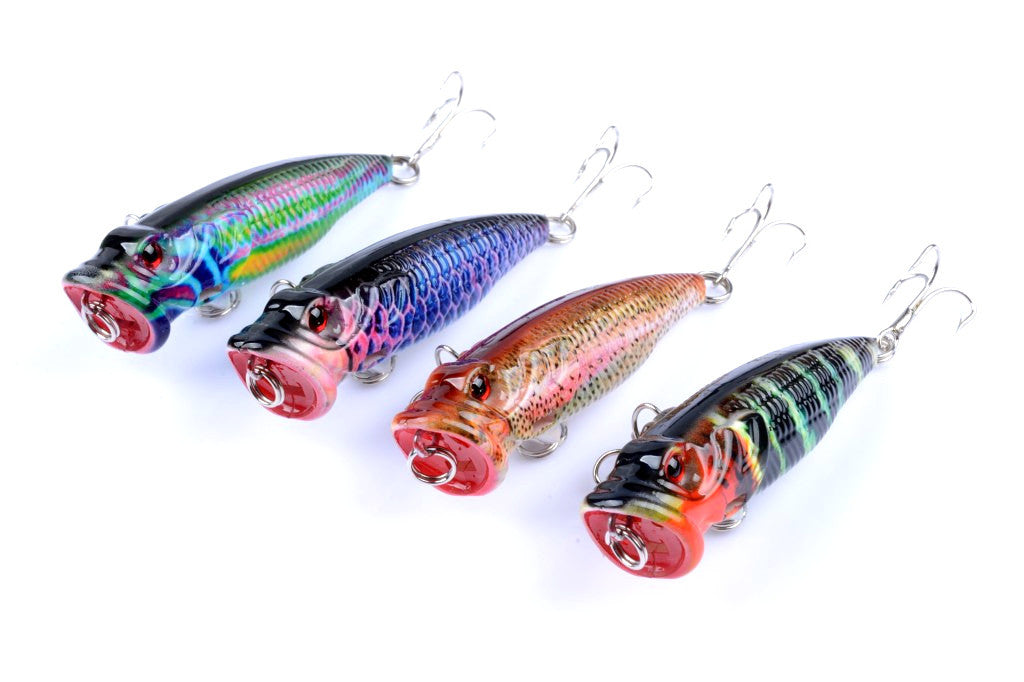 4X 6.5cm Fishing Popper Lures, 3D Eyes, Fresh/Saltwater