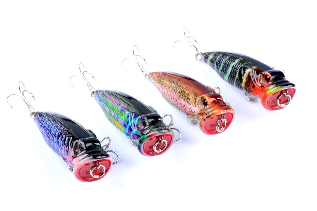 4X 6.5cm Fishing Popper Lures, 3D Eyes, Fresh/Saltwater