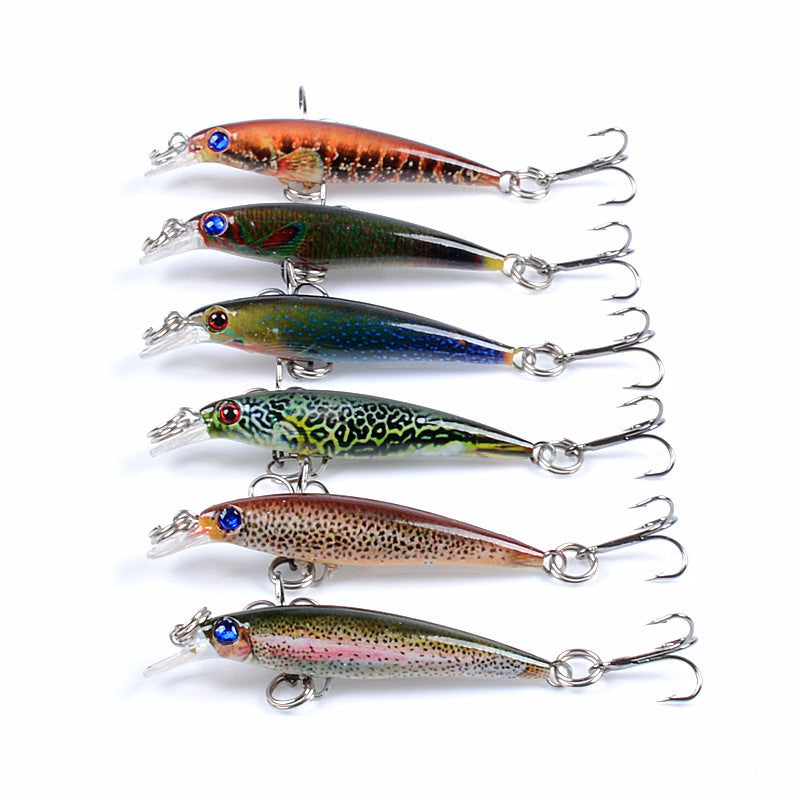 6x 5cm Popper Minnow Fishing Lures, 3D Eyes, Fresh/Saltwater