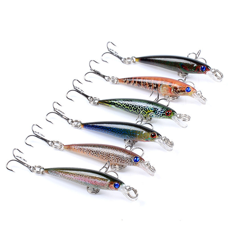 6x 5cm Popper Minnow Fishing Lures, 3D Eyes, Fresh/Saltwater