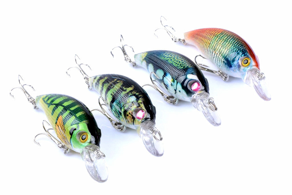 4x 7.5cm Popper Crank Bait Fishing Lures with 3D Eyes