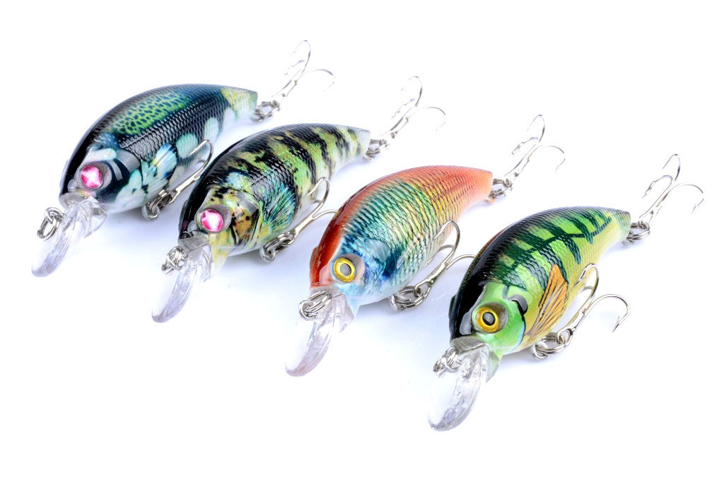 4x 7.5cm Popper Crank Bait Fishing Lures with 3D Eyes