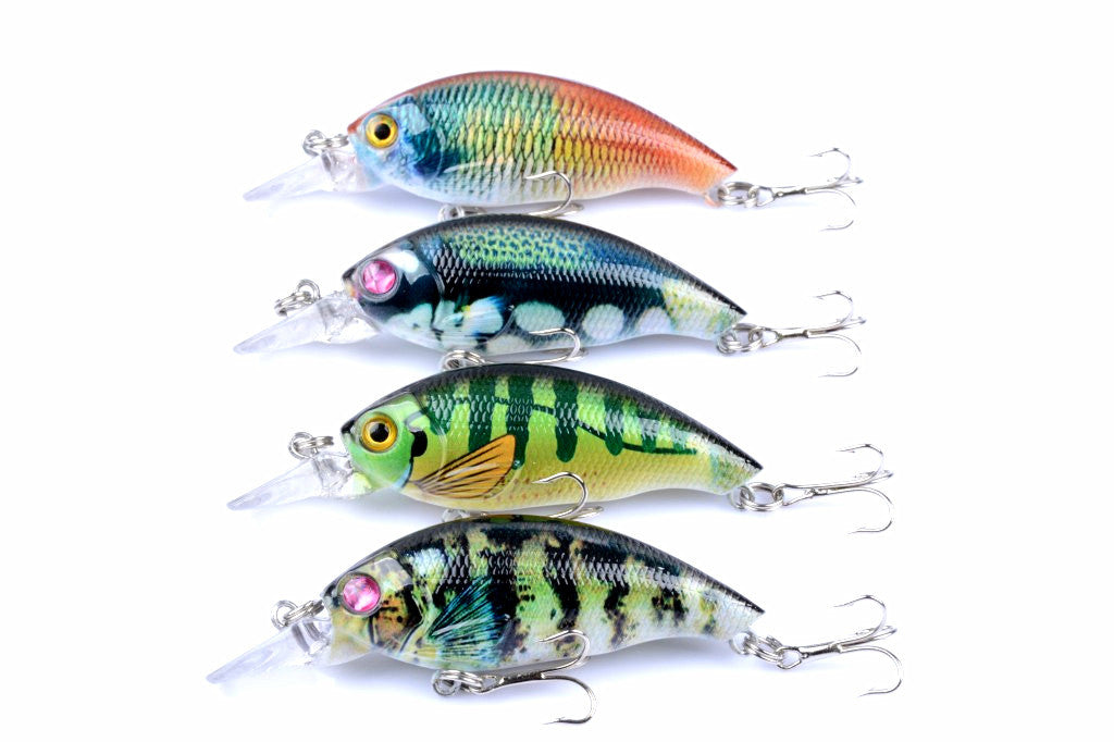 4x 7.5cm Popper Crank Bait Fishing Lures with 3D Eyes