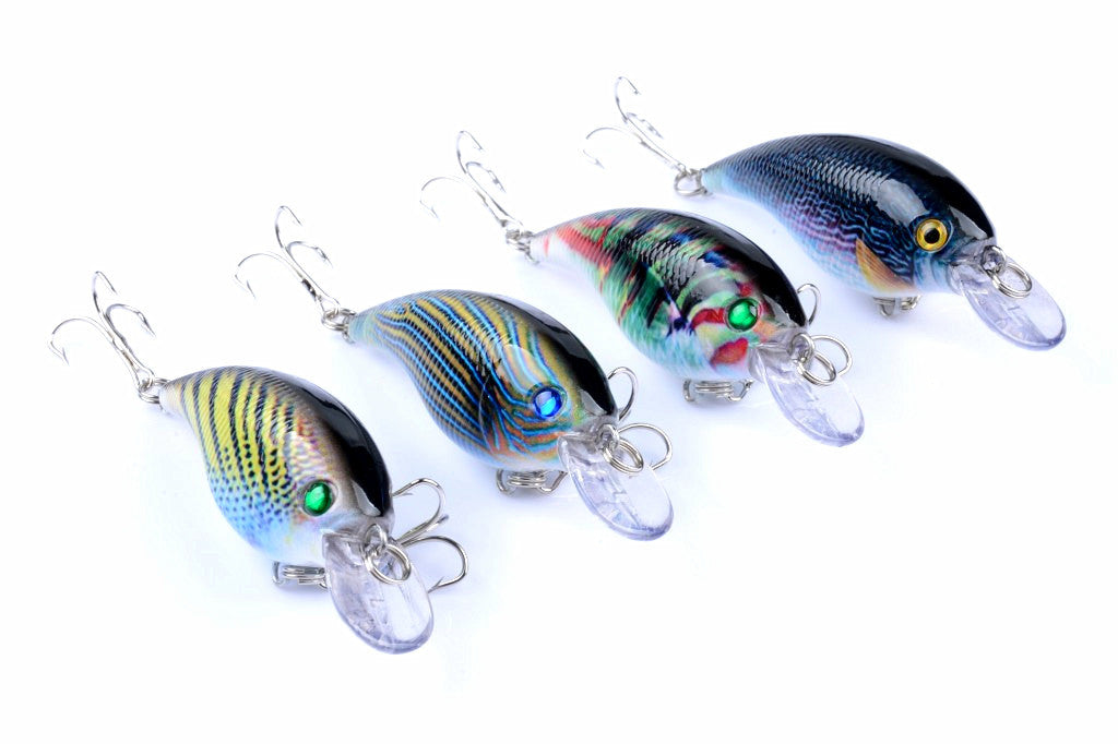 4x 7.5cm Popper Crank Bait Fishing Lures, 3D Eyes, Saltwater