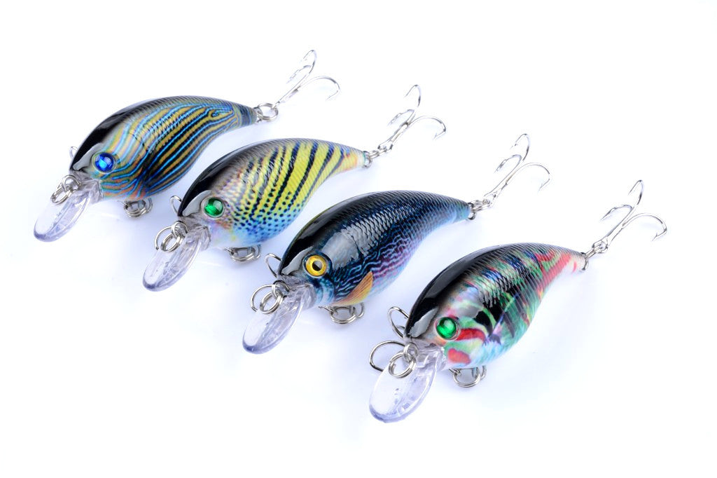 4x 7.5cm Popper Crank Bait Fishing Lures, 3D Eyes, Saltwater