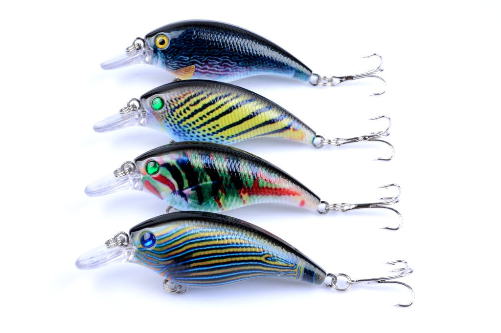 4x 7.5cm Popper Crank Bait Fishing Lures, 3D Eyes, Saltwater