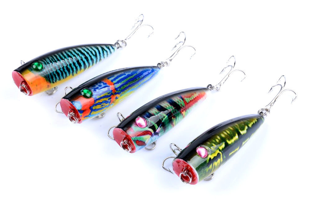 Set of 4 Durable Topwater Popper Fishing Lures - 6.8cm