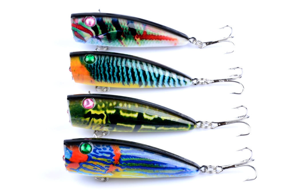 Set of 4 Durable Topwater Popper Fishing Lures - 6.8cm