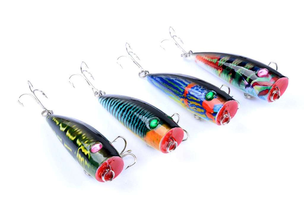 Set of 4 Durable Topwater Popper Fishing Lures - 6.8cm