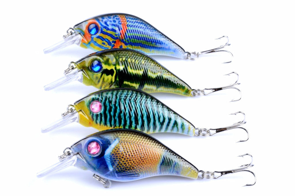 4x 7.5cm Floating Popper Crank Bait Lures, Sharp Hooks, ABS Body