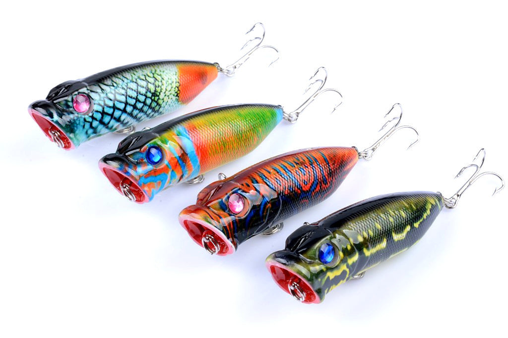 4x 6.5cm Topwater Popper Fishing Lures with 3D Eyes