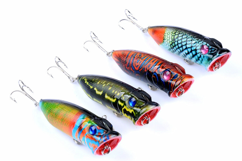 4x 6.5cm Topwater Popper Fishing Lures with 3D Eyes