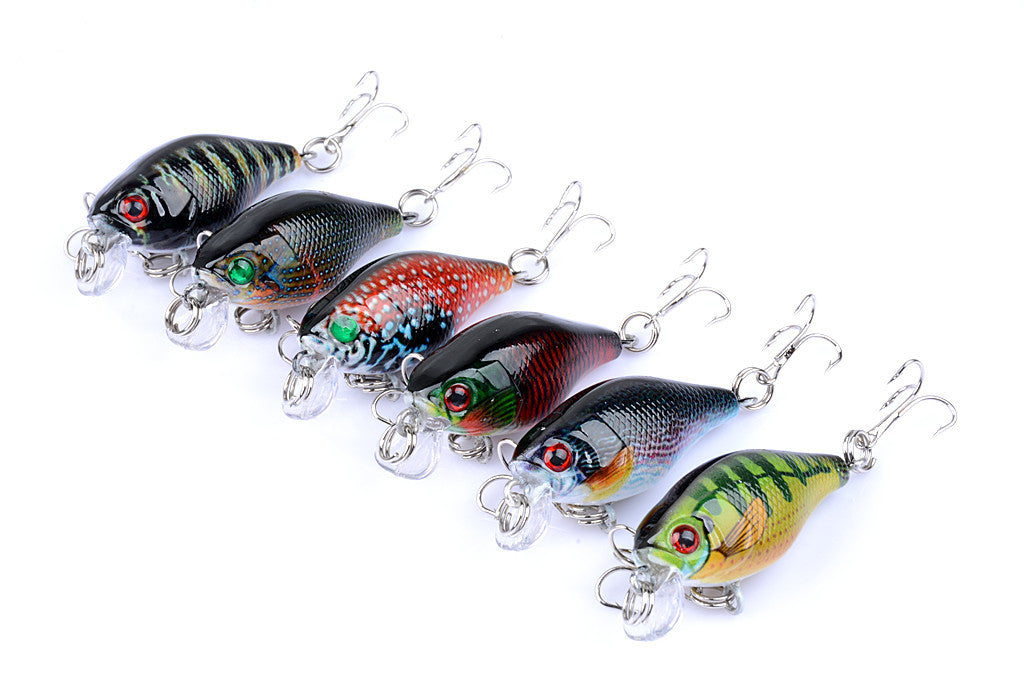 6x 4.3cm Popper Crank Bait Fishing Lures, 6 Colors, Topwater