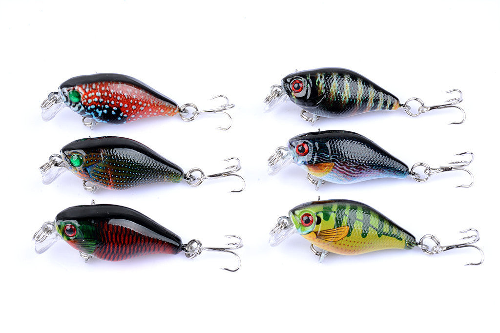 6x 4.3cm Popper Crank Bait Fishing Lures, 6 Colors, Topwater