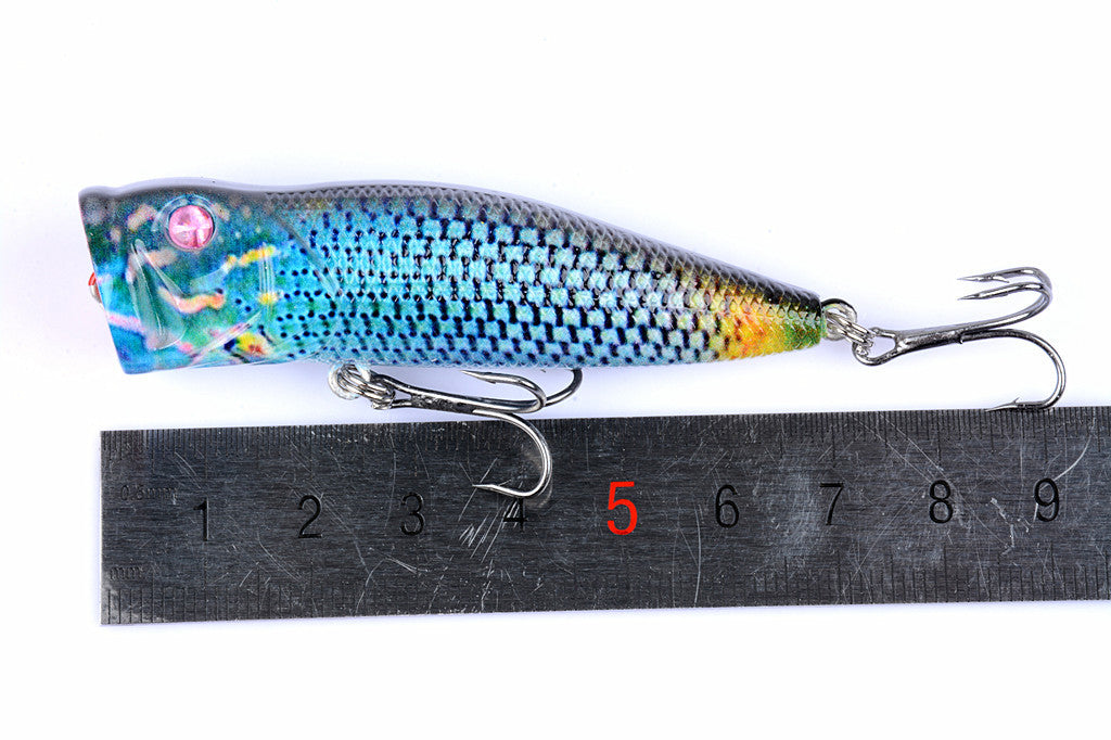 6X 7cm Popper Fishing Lures, 3D Eyes, Sharp Hooks, Durable ABS