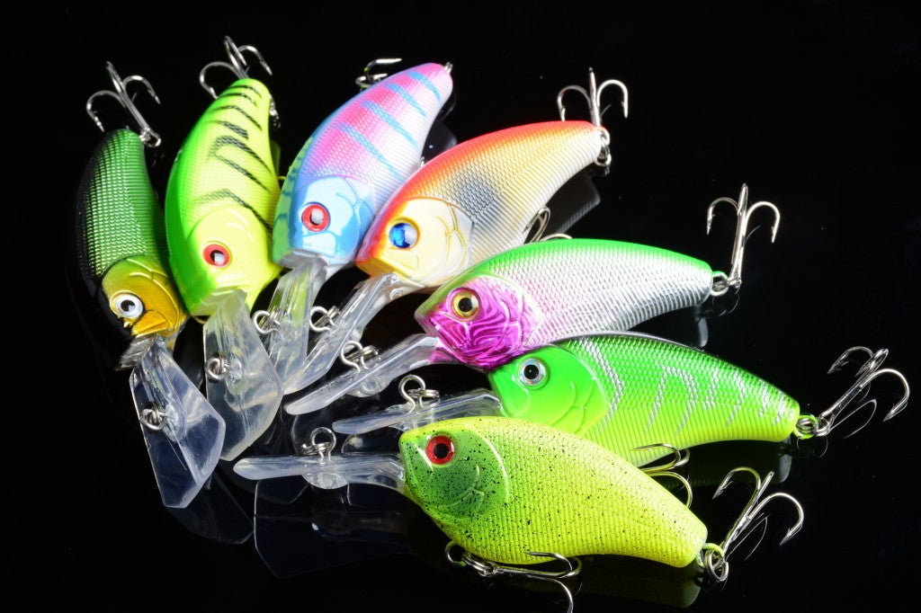 Durable 9cm Popper Crank Bait Fishing Lures Set, 7x