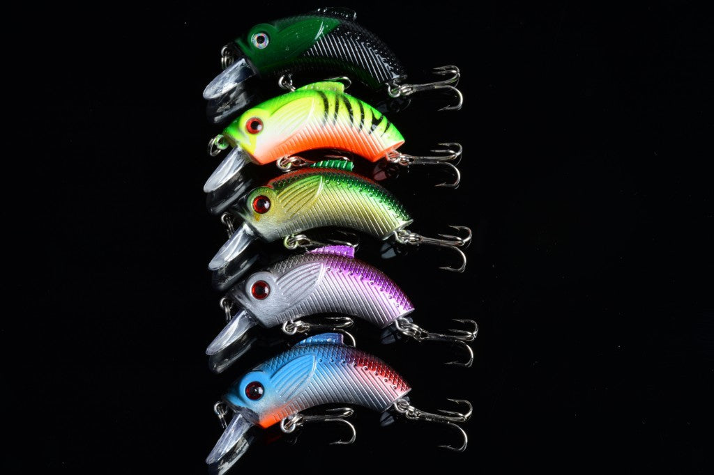 5x 5.5cm Popper Crank Bait Fishing Lures, 5 Colors