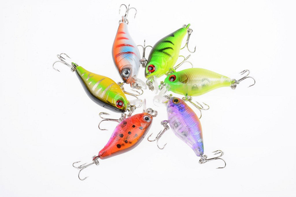 6x 4.5cm Popper Crank Bait Lures, Steel Balls, Bright Colors