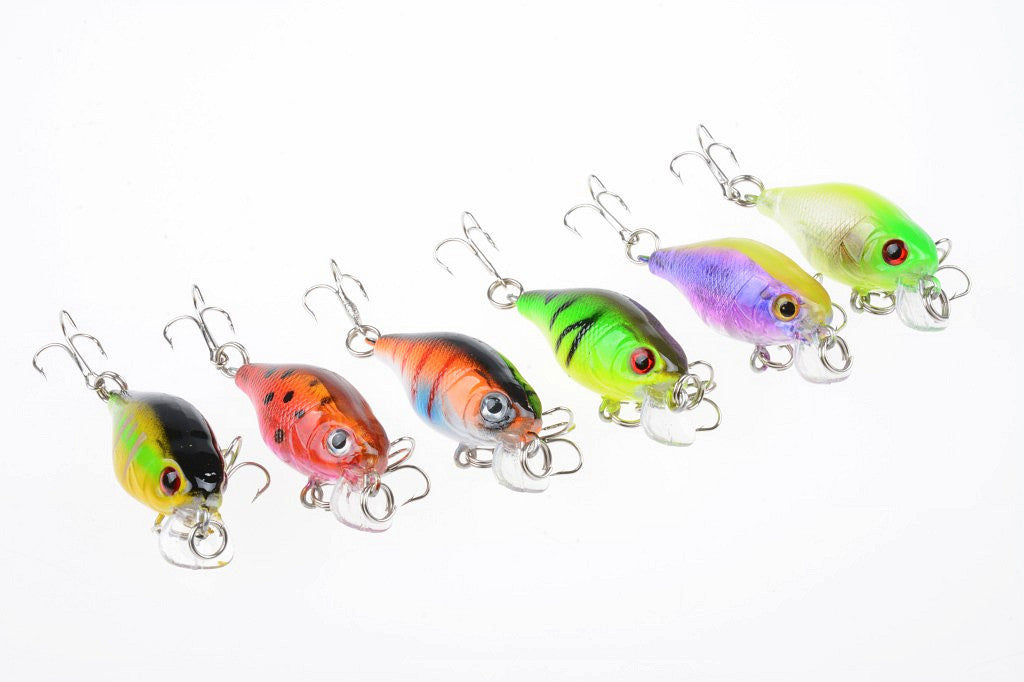 6x 4.5cm Popper Crank Bait Lures, Steel Balls, Bright Colors