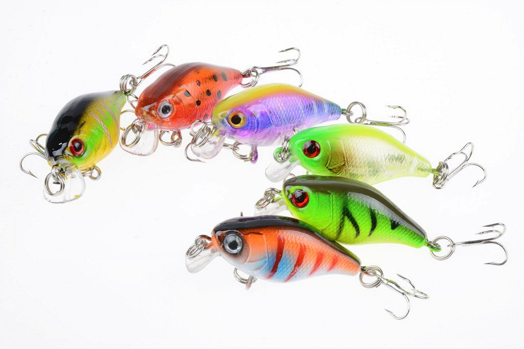 6x 4.5cm Popper Crank Bait Lures, Steel Balls, Bright Colors