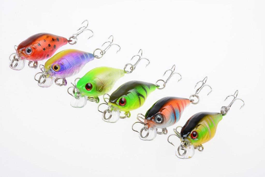 6x 4.5cm Popper Crank Bait Lures, Steel Balls, Bright Colors