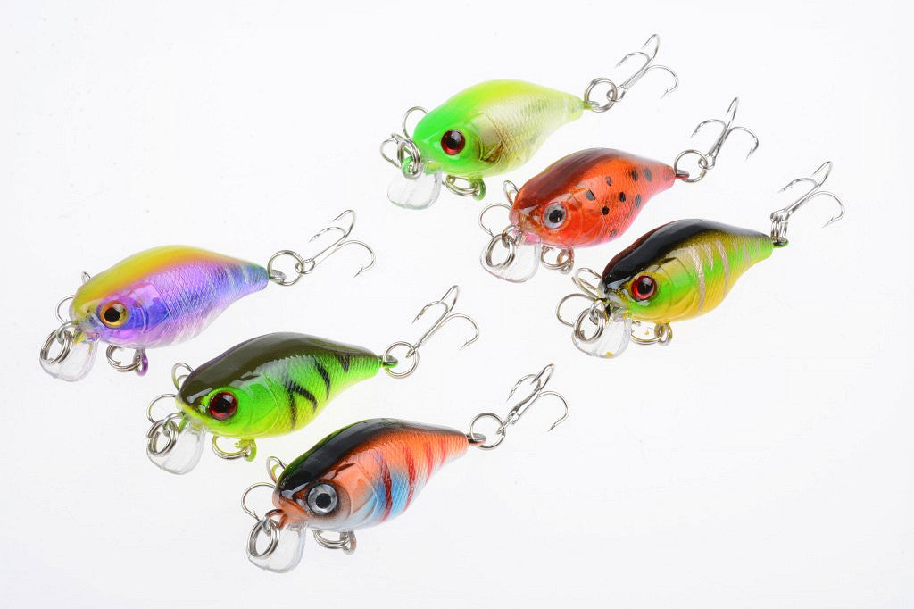 6x 4.5cm Popper Crank Bait Lures, Steel Balls, Bright Colors