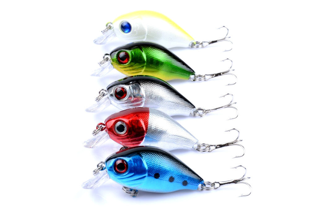 5x 5.5cm Popper Crank Bait Fishing Lures, Sharp Hooks