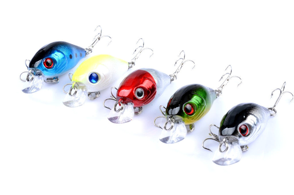 5x 5.5cm Popper Crank Bait Fishing Lures, Sharp Hooks