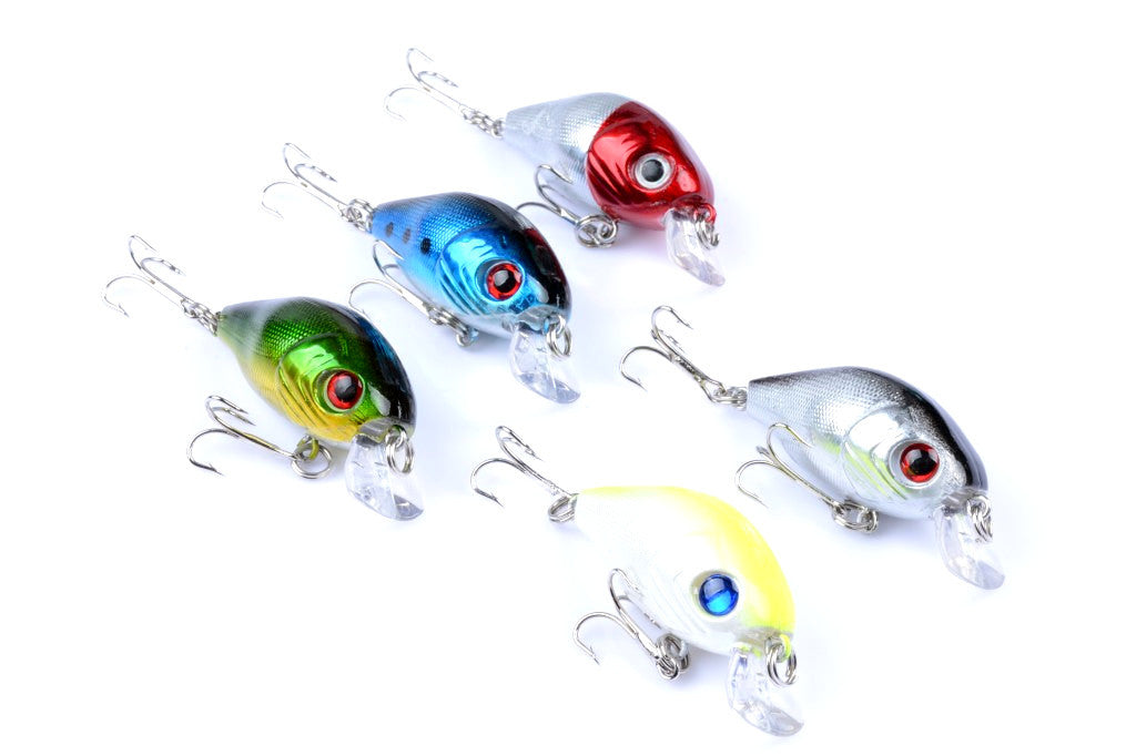 5x 5.5cm Popper Crank Bait Fishing Lures, Sharp Hooks