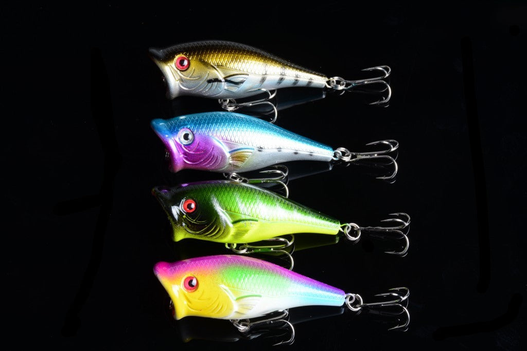 4X 6.5cm Floating Popper Fishing Lures, Sharp Hooks