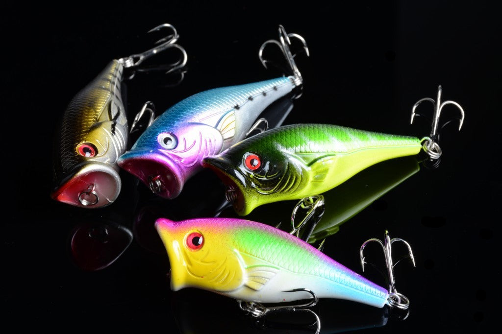 4X 6.5cm Floating Popper Fishing Lures, Sharp Hooks