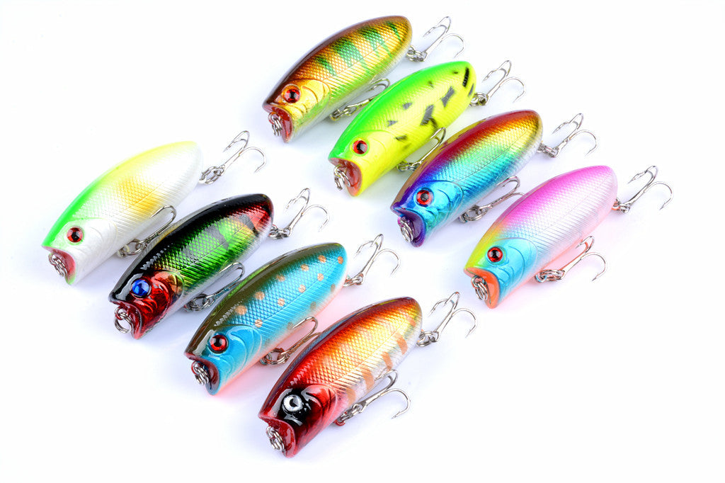 8X 6cm Topwater Fishing Lures with 3D Eyes and Sharp Hooks