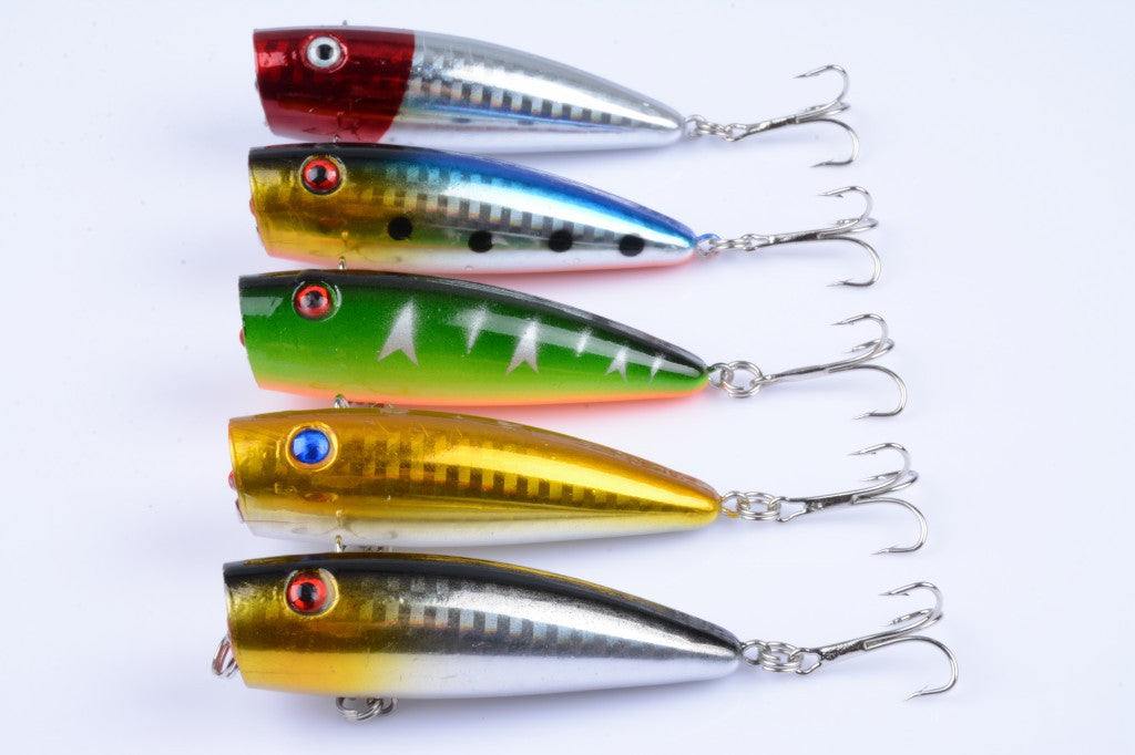 5X 7cm Topwater Fishing Lure Set, Realistic Colors & Hooks