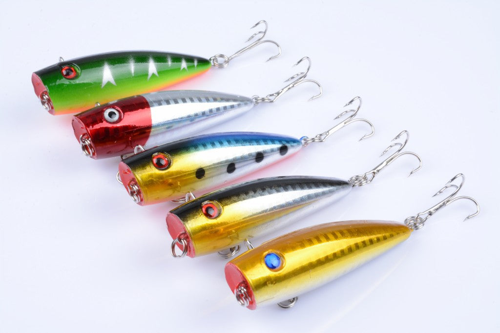 5X 7cm Topwater Fishing Lure Set, Realistic Colors & Hooks