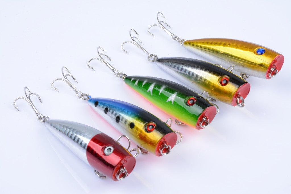 5X 7cm Topwater Fishing Lure Set, Realistic Colors & Hooks