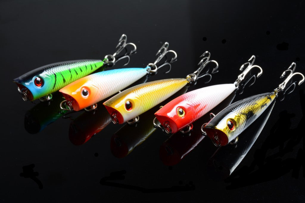 5X 6cm Popper Lures with 3D Eyes, Sharp Hooks, Fresh Saltwater