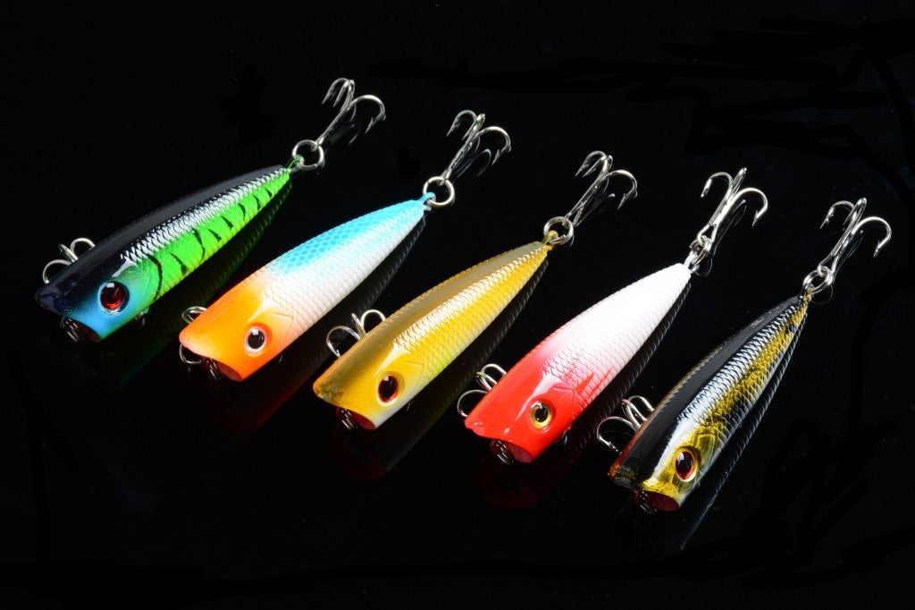 5X 6cm Popper Lures with 3D Eyes, Sharp Hooks, Fresh Saltwater