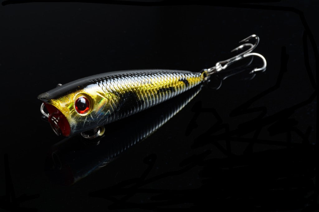 5X 6cm Popper Lures with 3D Eyes, Sharp Hooks, Fresh Saltwater