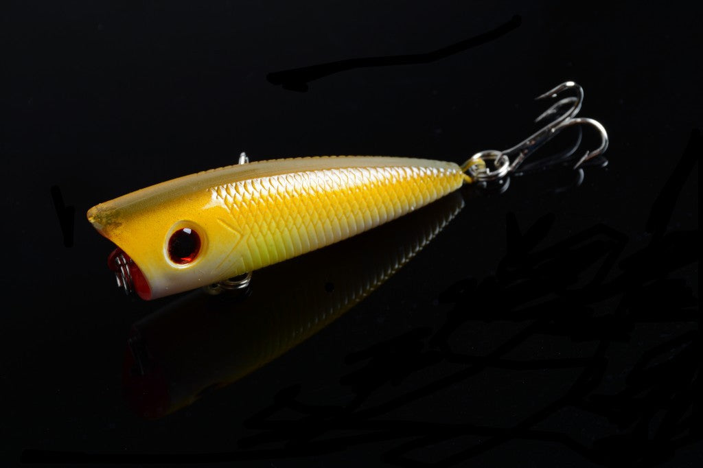 5X 6cm Popper Lures with 3D Eyes, Sharp Hooks, Fresh Saltwater