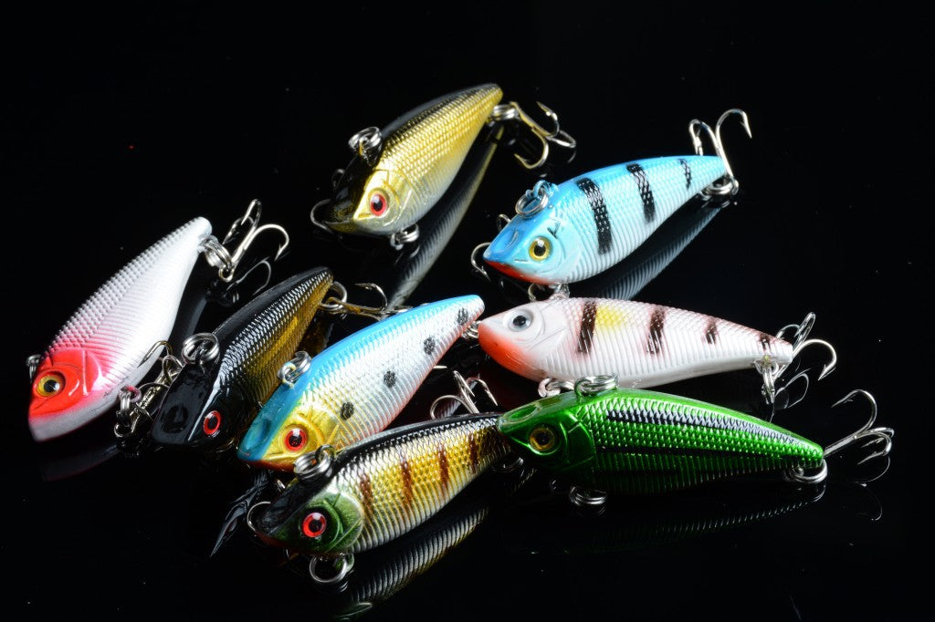 8x 5cm Vib Fishing Lures, 3D Eyes, Sharp Hooks Set