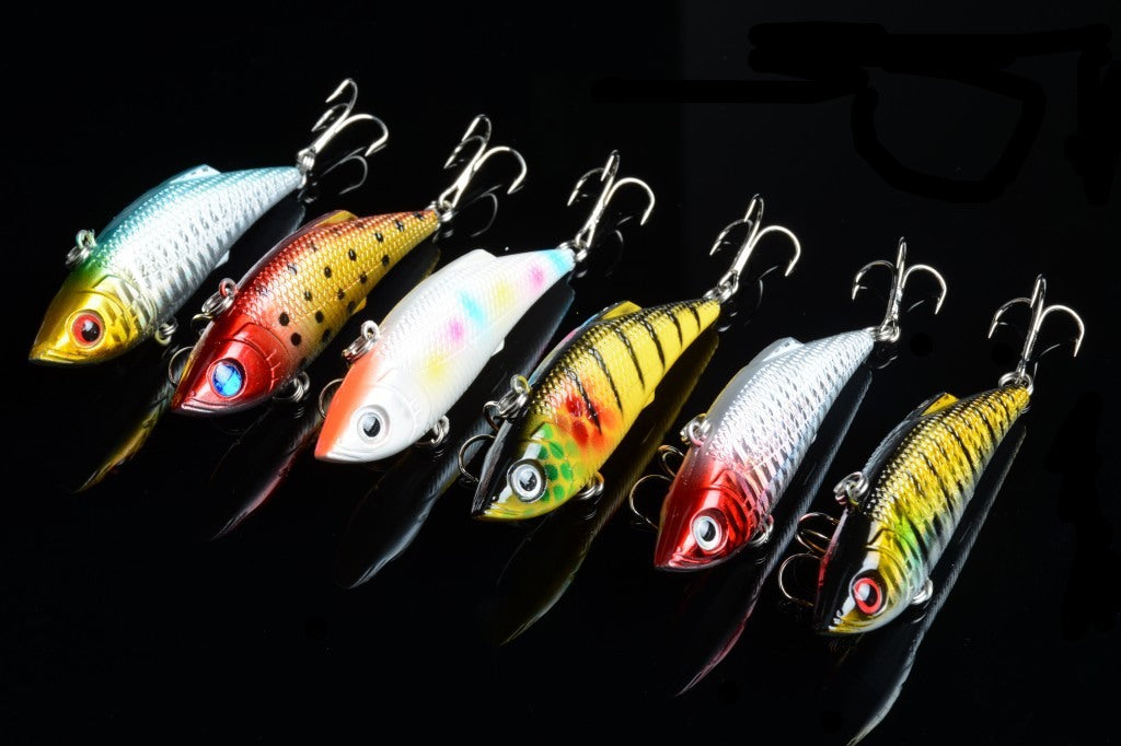 6x 8cm Vib Bait Fishing Lures 3D Eyes Sharp Hooks Tackle