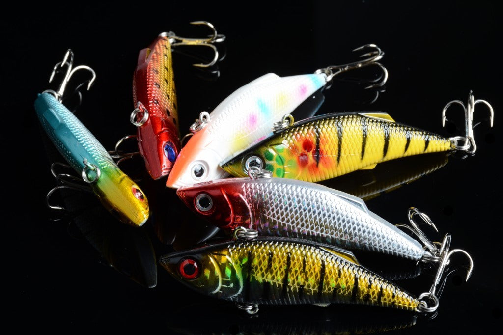 6x 8cm Vib Bait Fishing Lures 3D Eyes Sharp Hooks Tackle