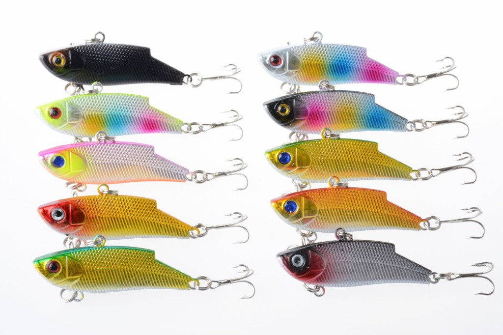 10x 5.5cm Vib Bait Fishing Lures, Sharp Hooks, 10 Colors