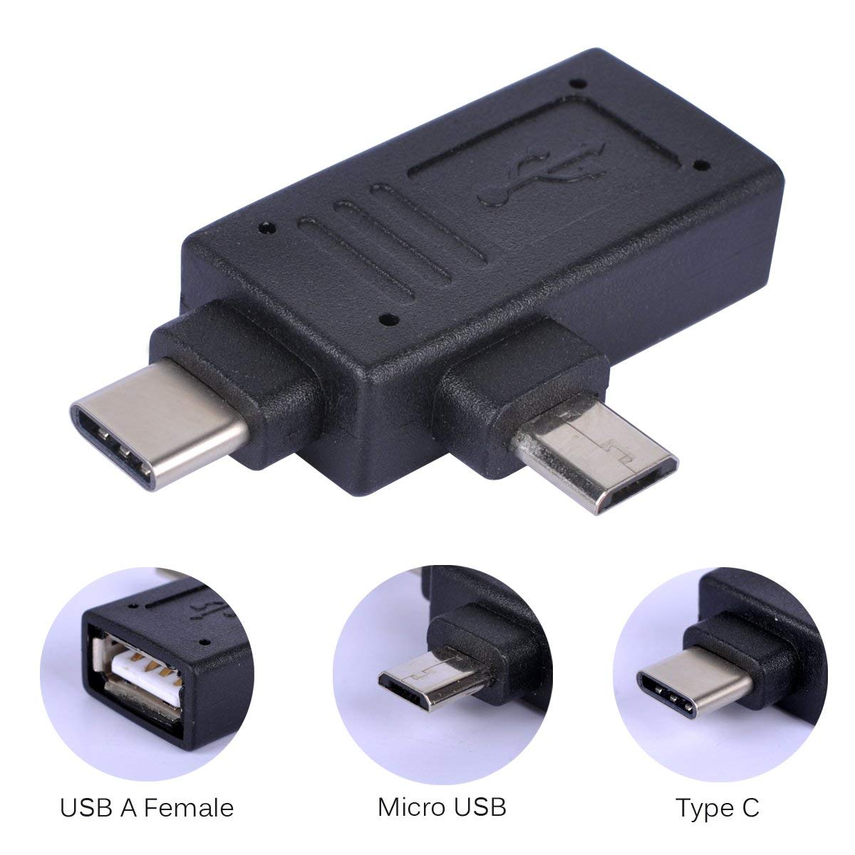 Portable 2in1 OTG Adapter Type C Micro USB to USB Female