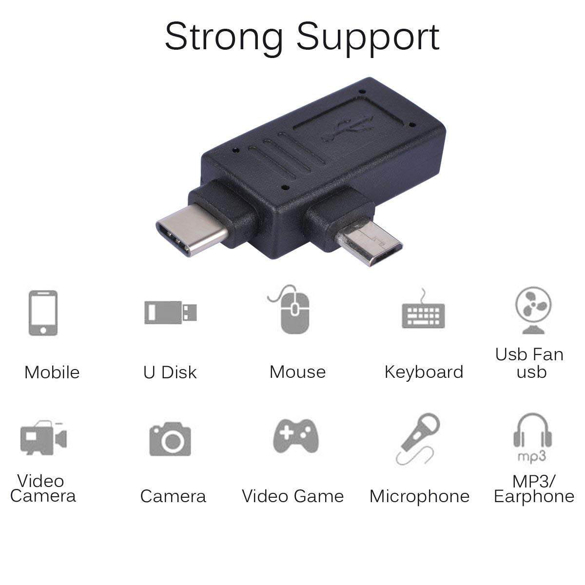 Portable 2in1 OTG Adapter Type C Micro USB to USB Female