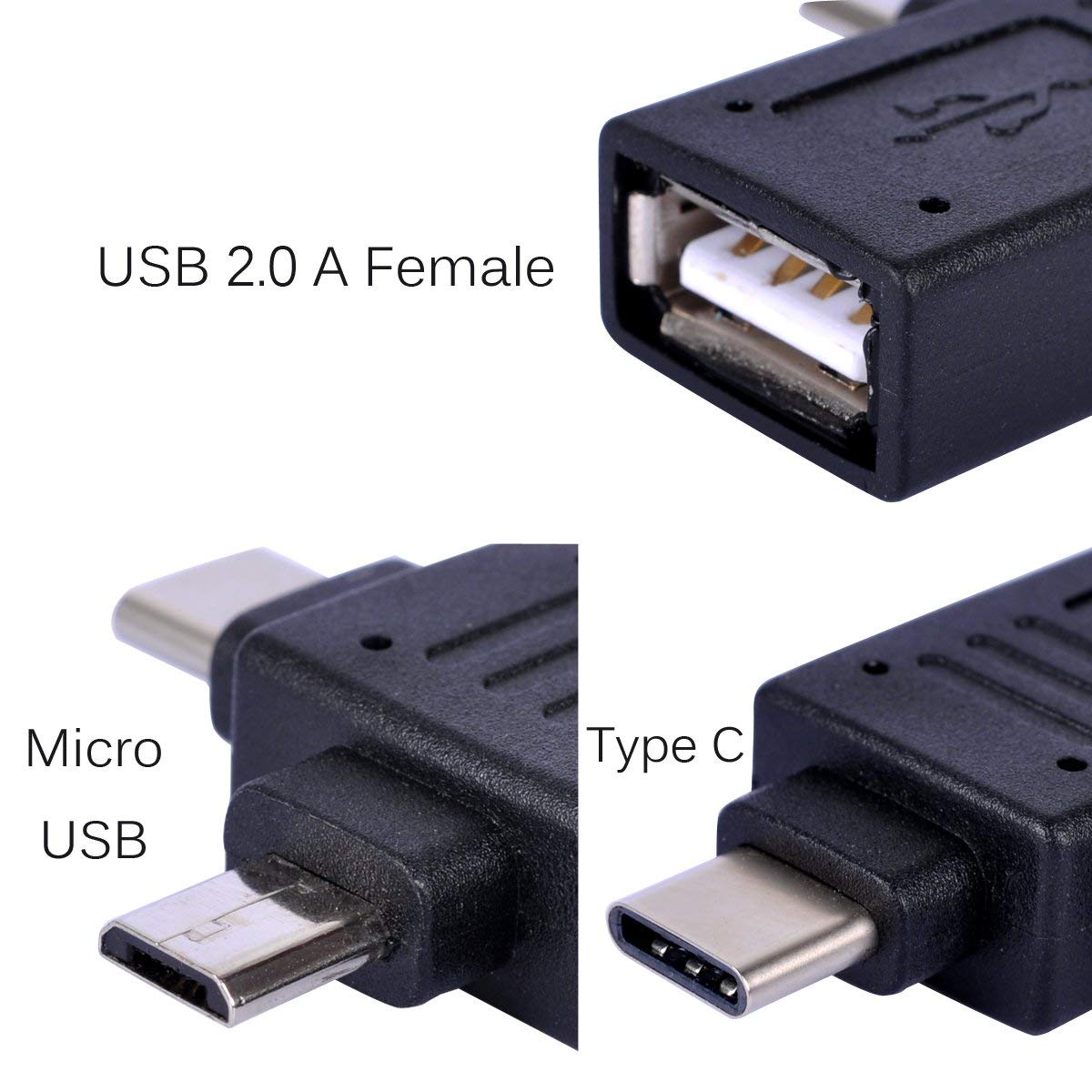 Portable 2in1 OTG Adapter Type C Micro USB to USB Female