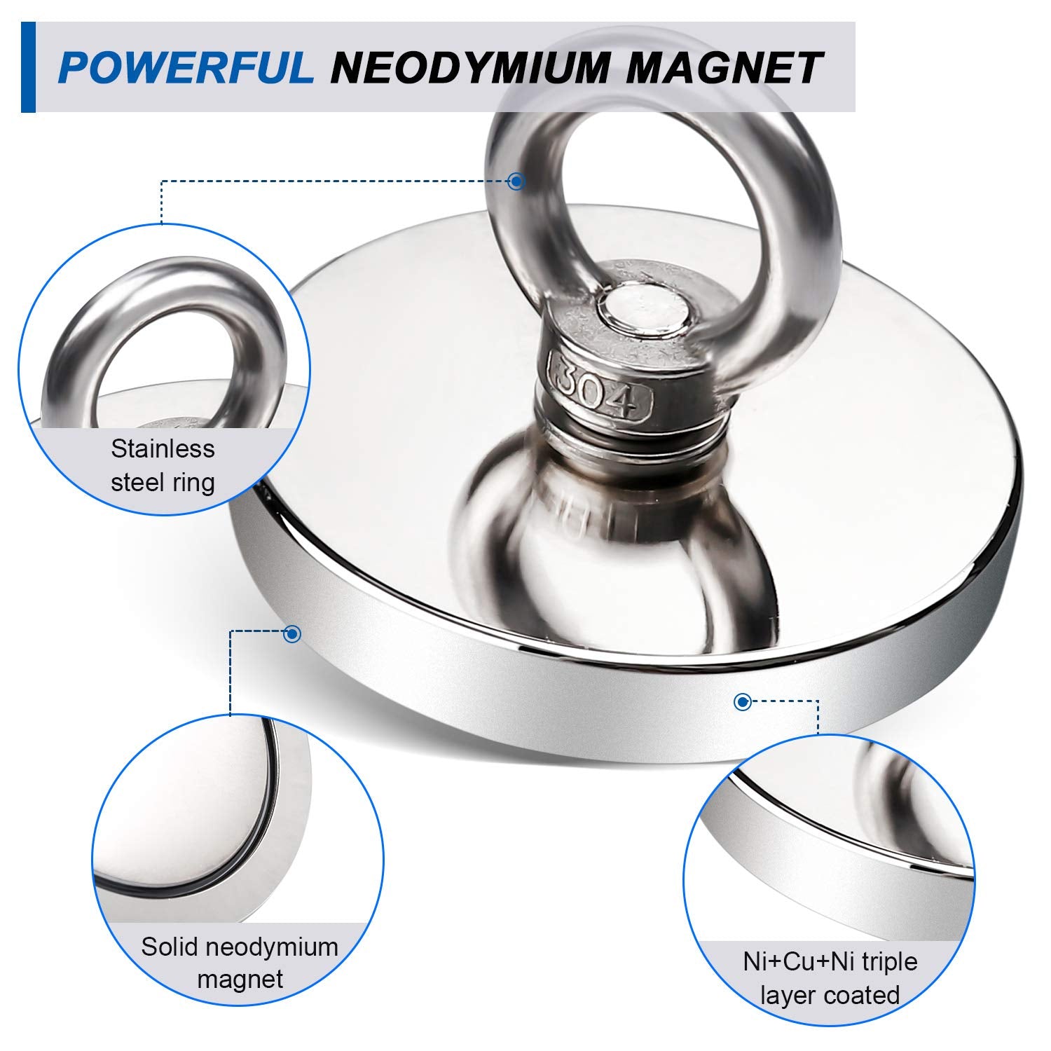 120mm 480KG Neodymium Recovery Magnet Hook w/ Eyebolt