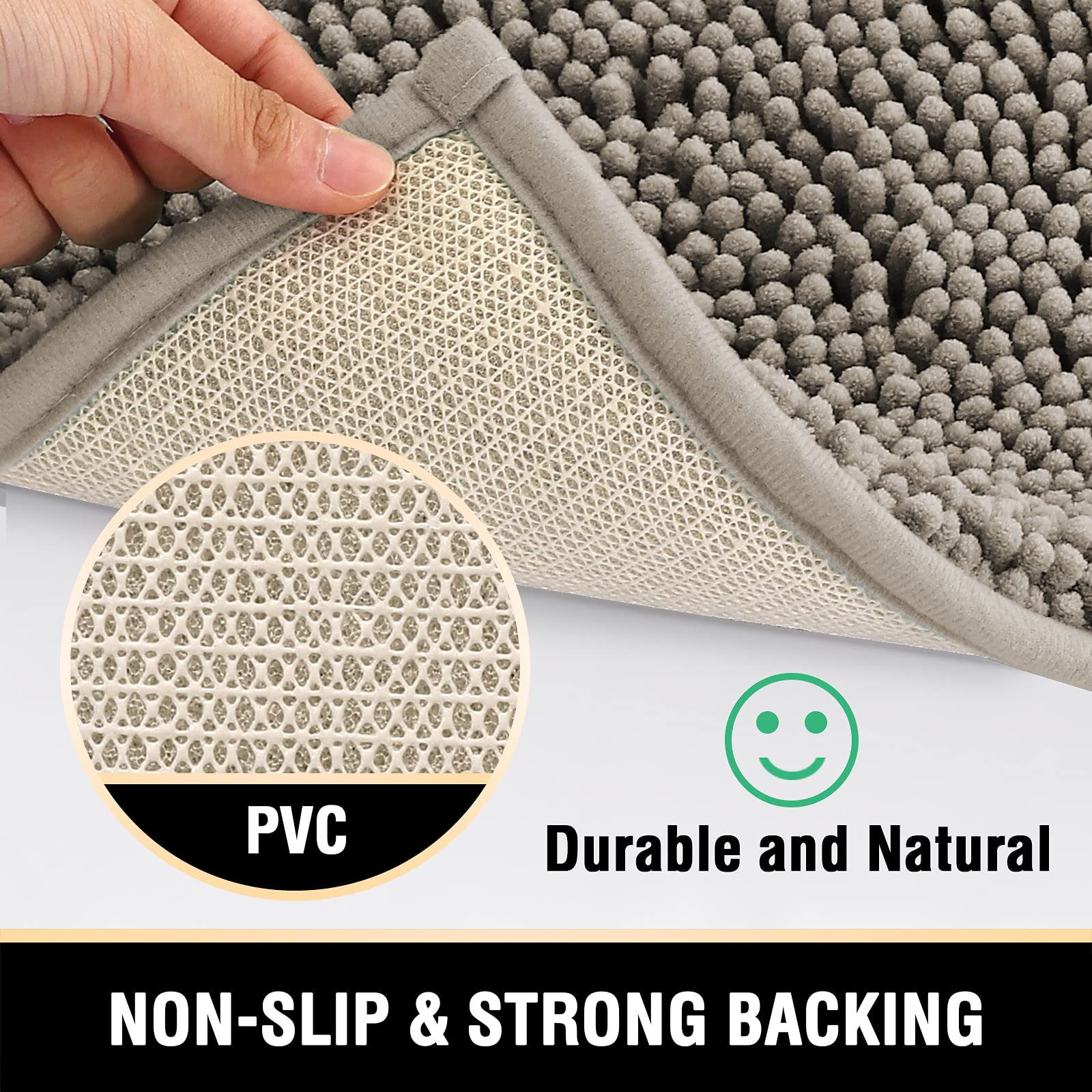 Extra Soft Non-Slip Quick Dry Grey Bath Mat Rug