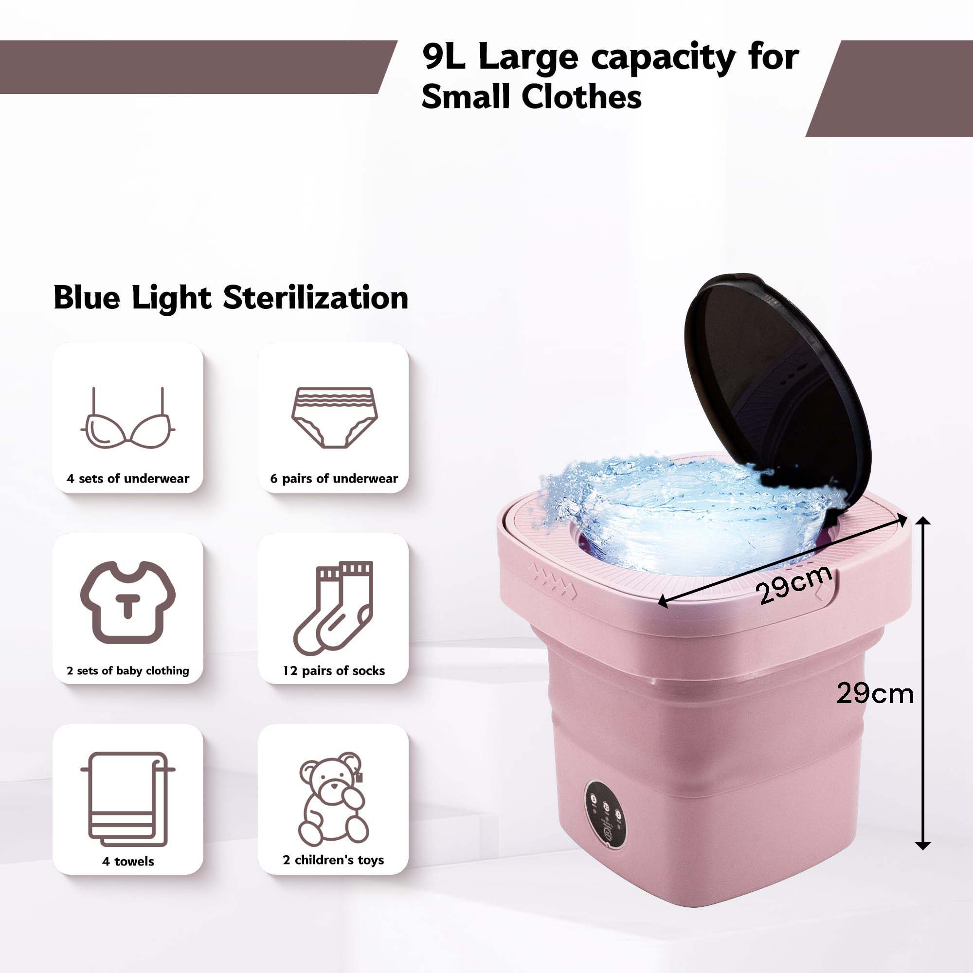 Foldable Mini 8L Portable Washing Machine, Baby Clothes, Travel